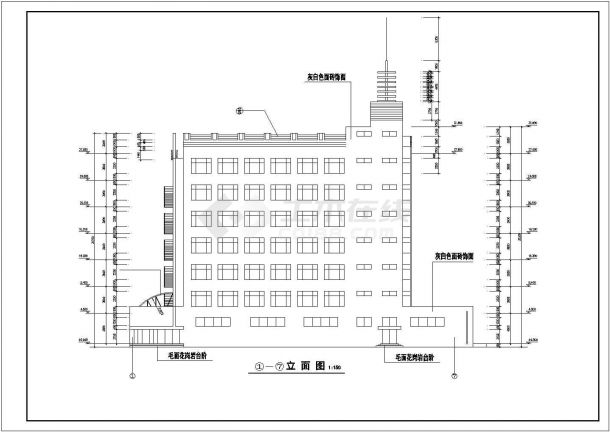 8900平米7层框架结构商店宾馆综合楼建筑设计CAD图纸-图二