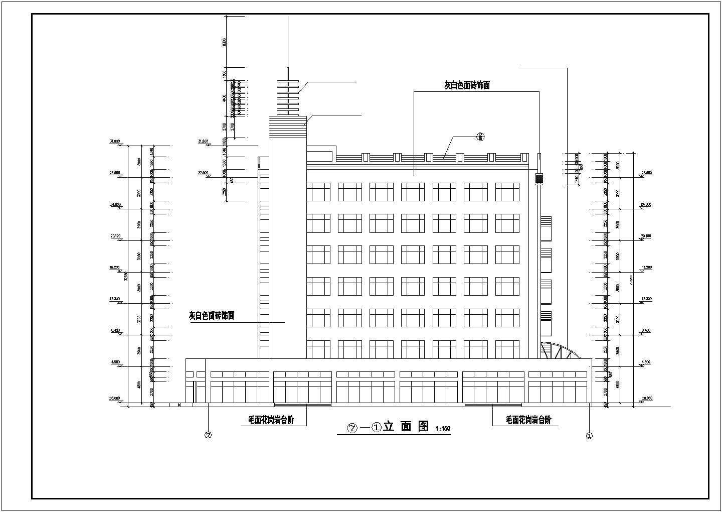 8900平米7层框架结构商店宾馆综合楼建筑设计CAD图纸
