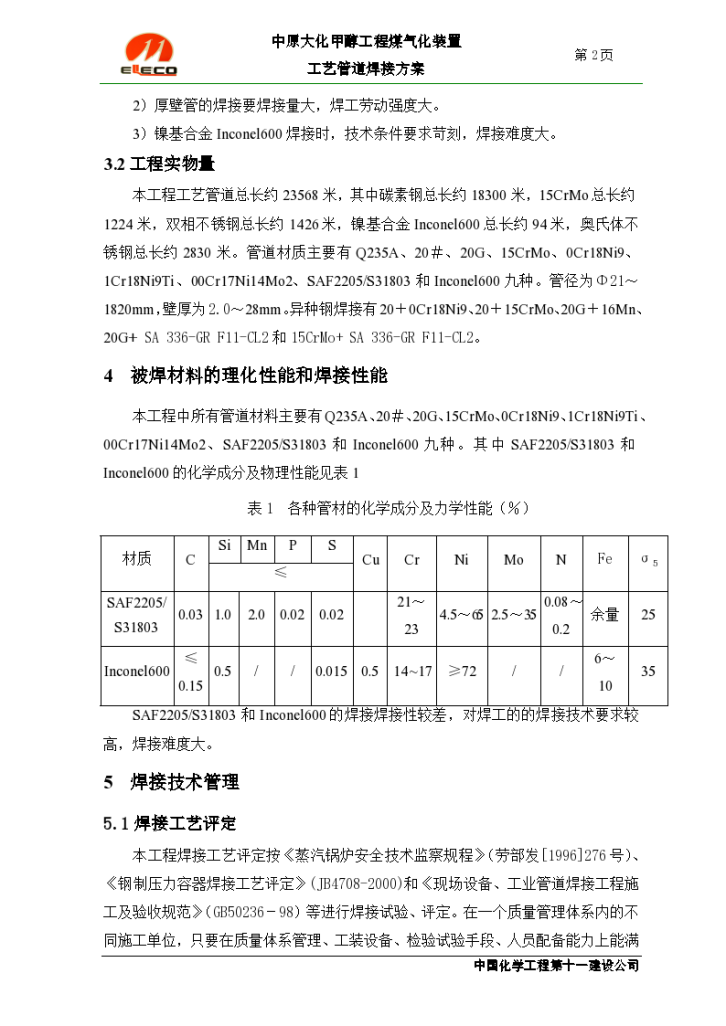 甲醇装置焊接方案（共计9种材质管道材质）-图二