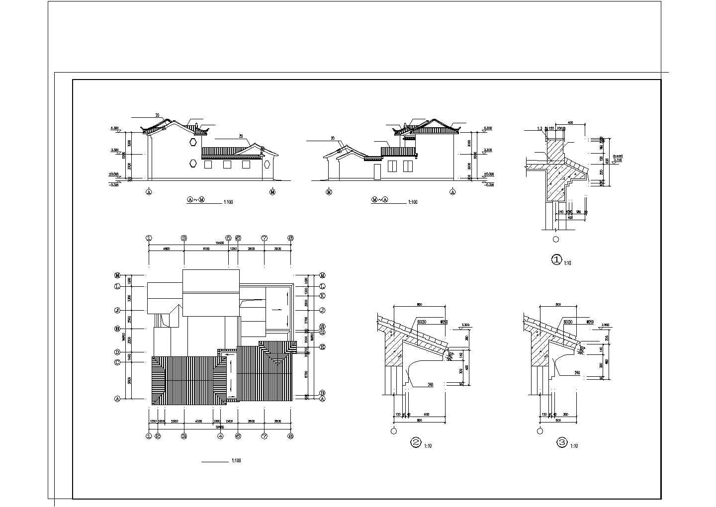 三套古建别墅CAD建筑图大样图