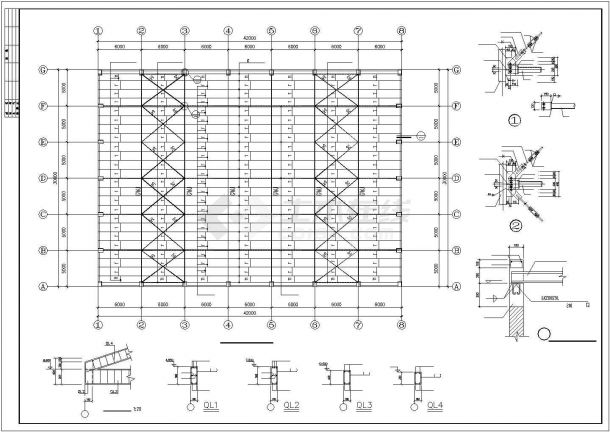南京某工厂30米跨钢结构管桁架屋顶厂房结构设计CAD图纸-图二