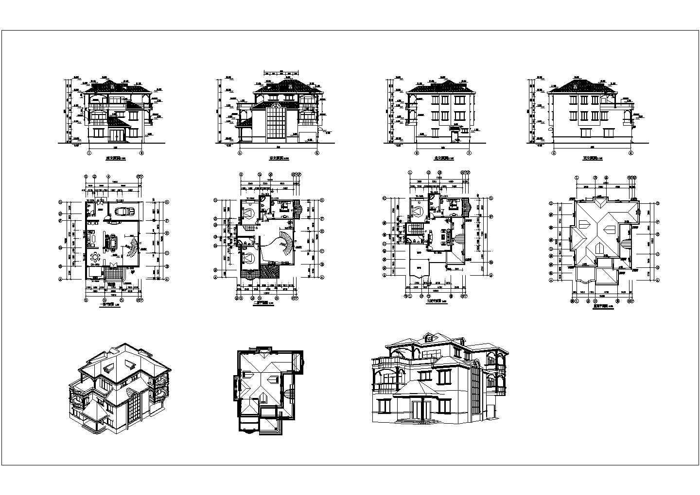 全套别墅CAD建筑施工图纸
