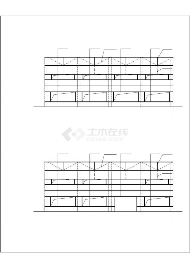 汕头市某现代化村镇1900平米单层钢结构文体中心结构设计CAD图纸-图一