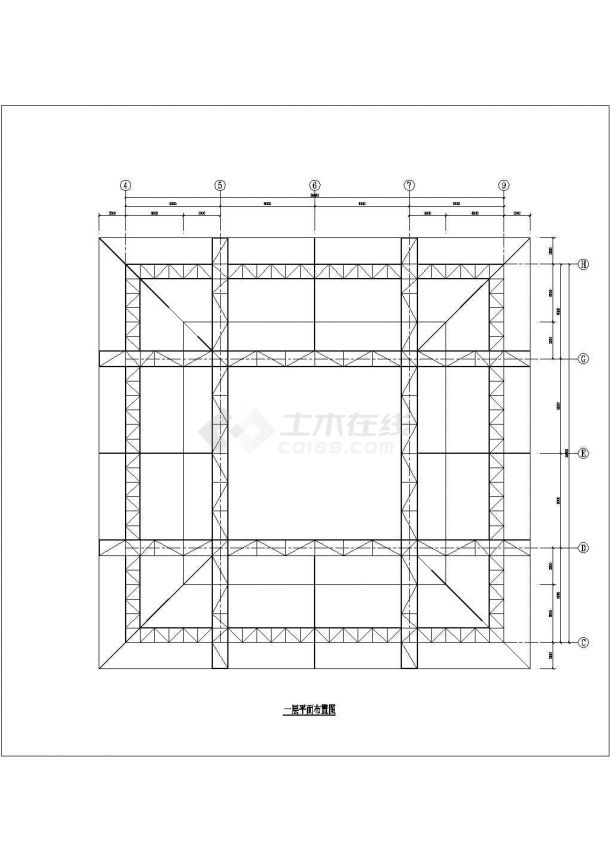 天津市某大学内部体育馆钢结构屋盖结构设计CAD图纸-图二