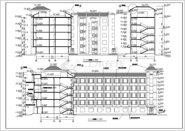 某6层10402平米砖混U形学生公寓楼建筑施工CAD图【含节点 门窗表 说明】-图二