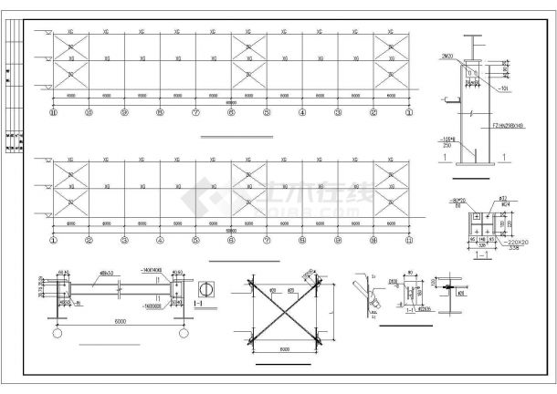 青岛市某钢材厂9100平米单层钢结构厂房结构设计CAD图纸-图一