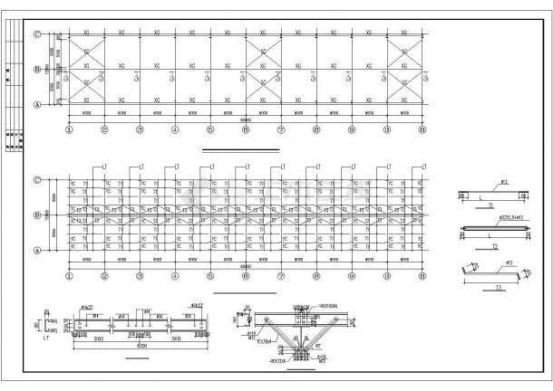 青岛市某钢材厂9100平米单层钢结构厂房结构设计CAD图纸-图二