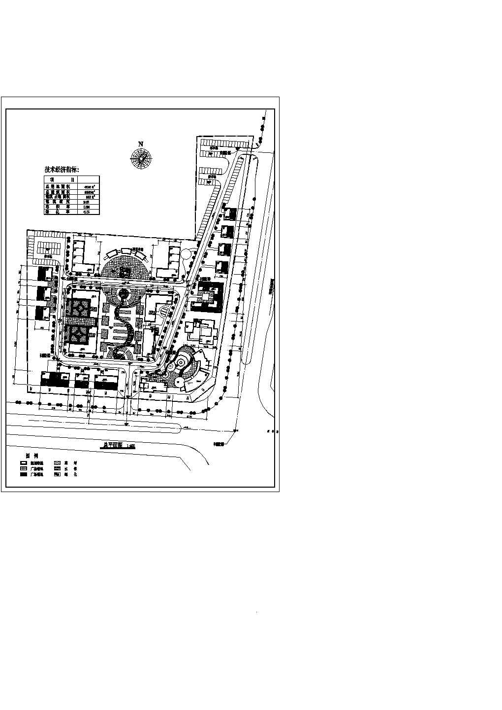 某商业美食城（总用地面积42000㎡）规划设计cad总平面方案图（含技术经济指标）