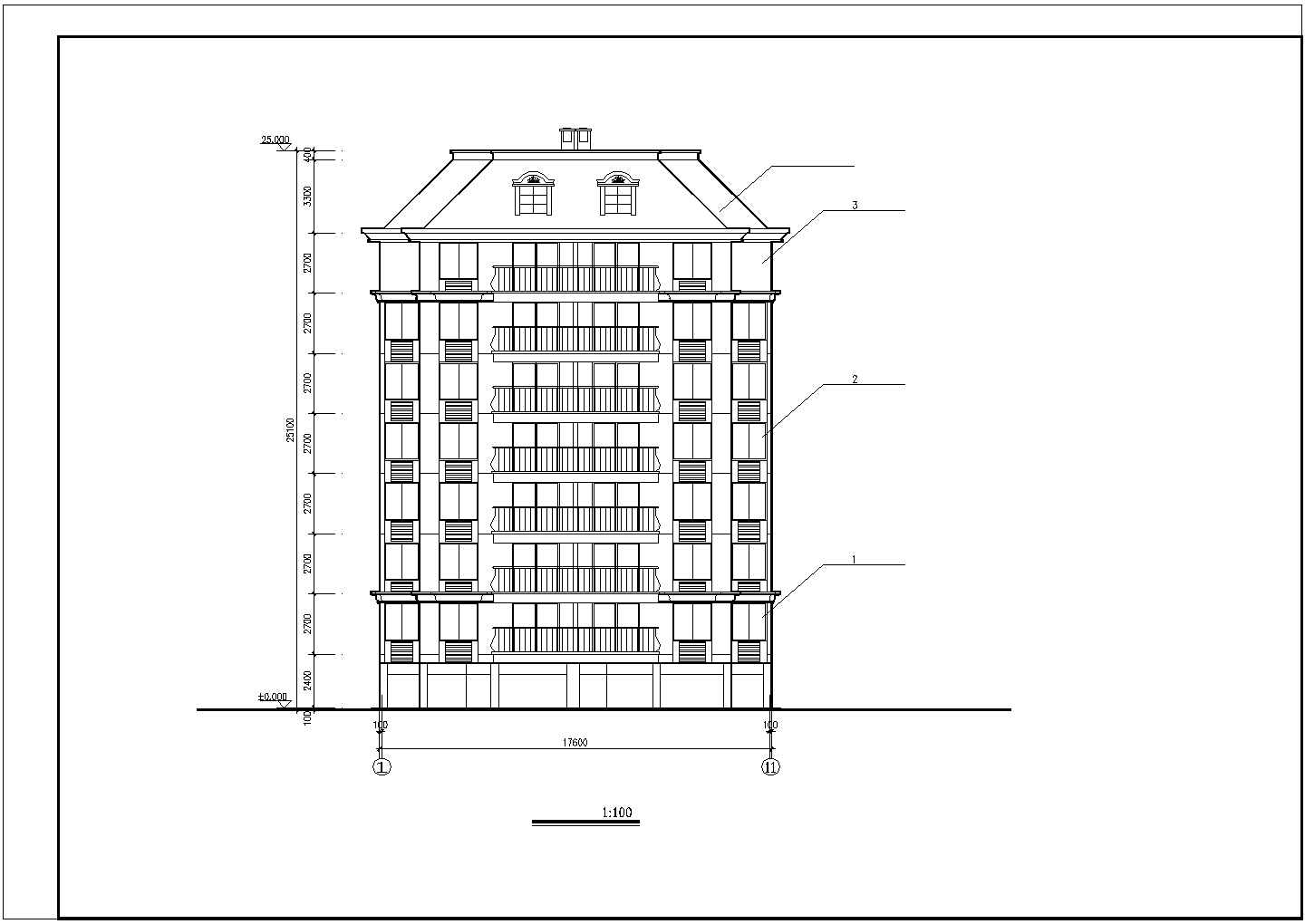 【最新】某8层复式住宅楼建筑设计CAD图纸