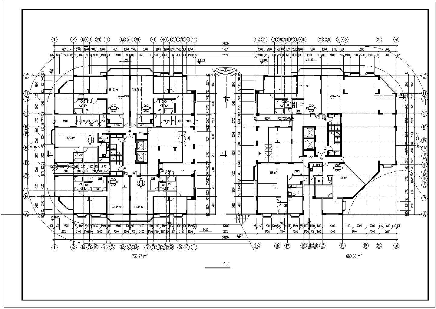 【最新】某小区高层双塔式住宅建筑设计CAD图纸