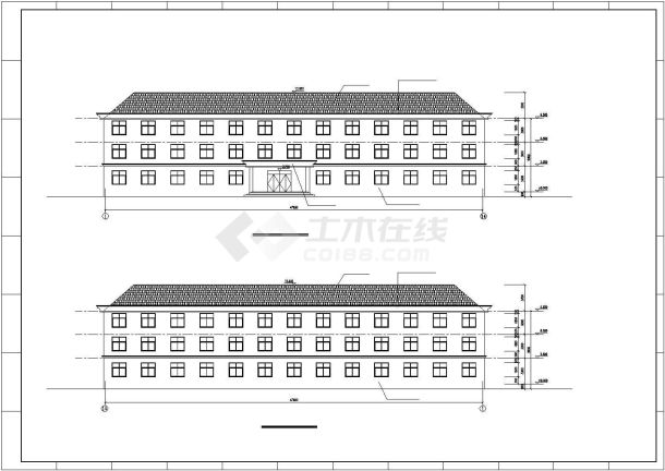 【最新】某3层宿舍楼建筑设计CAD图纸-图二