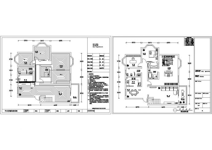 2室2厅1书房：家用地暖设计图【原始结构图 中央采暖地暖系统】_图1