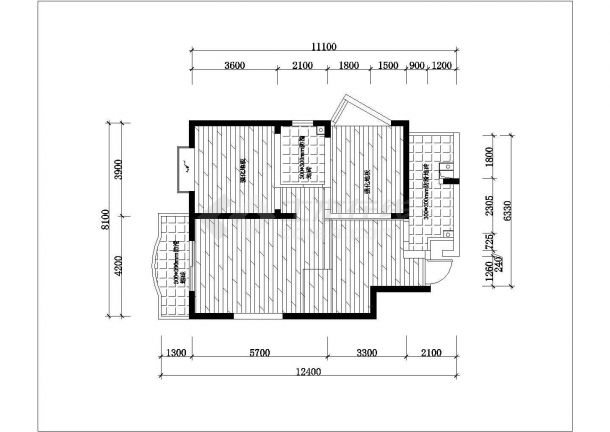长沙市绿岸花园小区110平米户型全套装修施工设计CAD图纸-图二