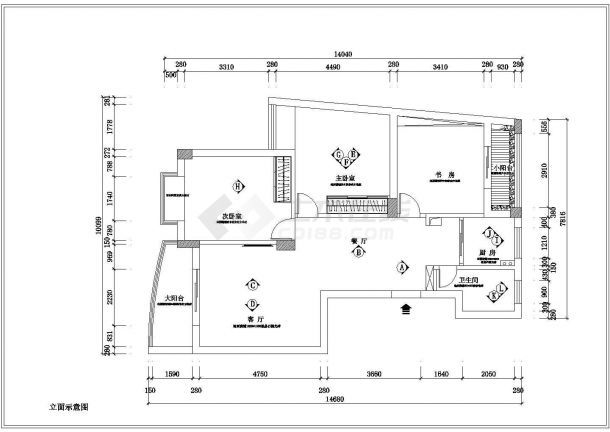 泉州市海山花园小区120平米户型装修施工设计CAD图纸-图一