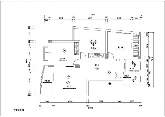 泉州市海山花园小区120平米户型装修施工设计CAD图纸_图1