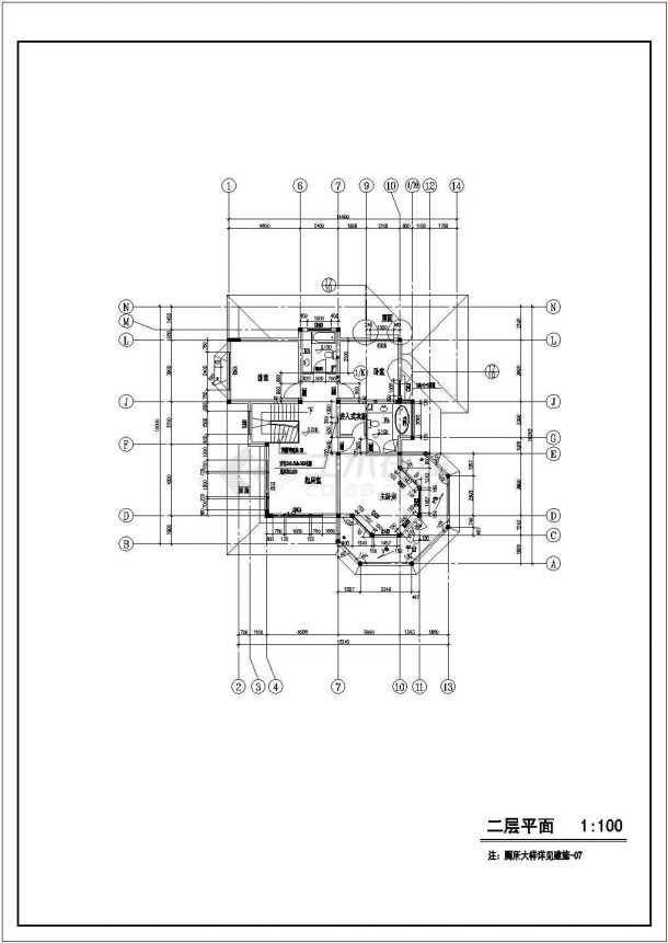 九溪玫瑰园二期工程某二层框架结构别墅设计cad全套建筑施工图（含设计说明）-图一