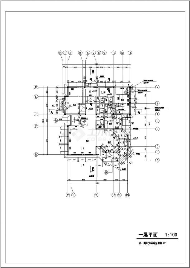 九溪玫瑰园二期工程某二层框架结构别墅设计cad全套建筑施工图（含设计说明）-图二