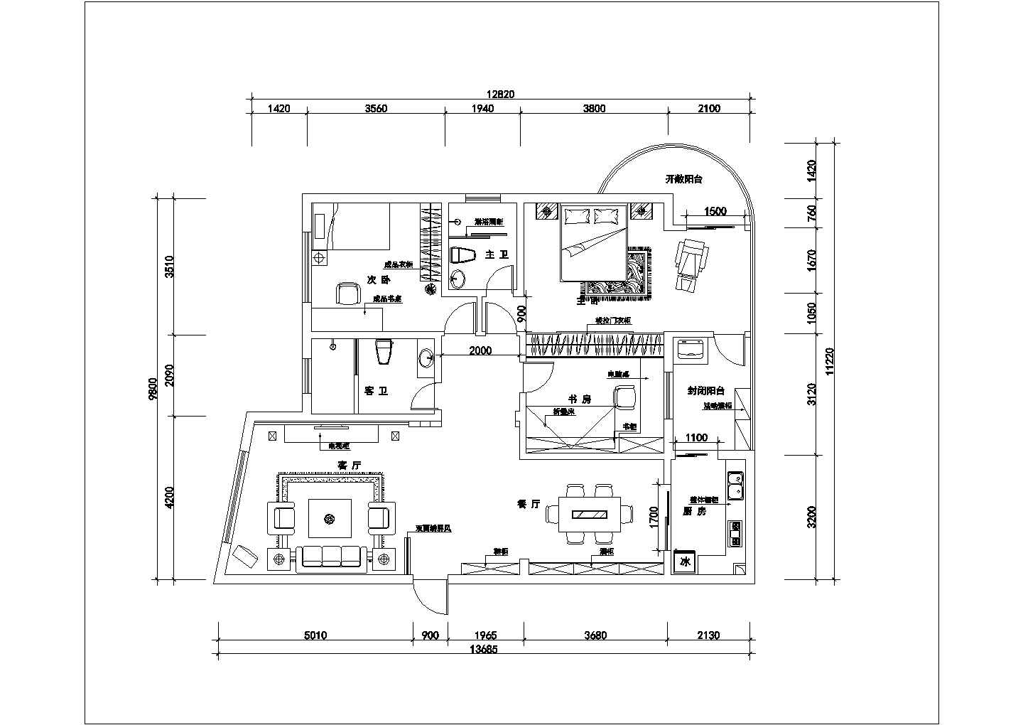 宁波市福阳家园小区经典样板房装修施工设计CAD图纸