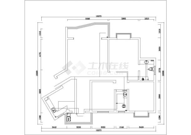 武汉市汉阳花园小区三房户型全套装修施工设计CAD图纸-图一