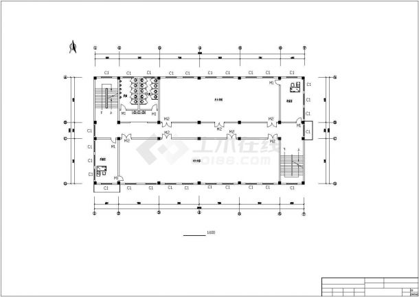 南京某大学3100平米四层框架结构图书馆建筑设计CAD图纸-图一