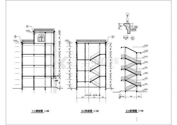 上海某教会1200平米五层框架结构教堂建筑设计CAD图纸-图二