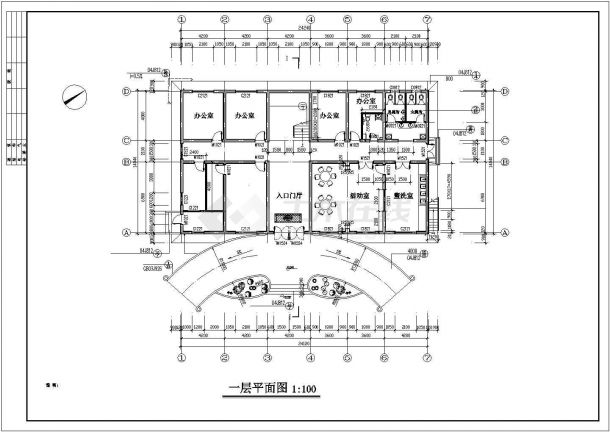 太原市某公司680平米2层砖混结构办公楼建筑设计CAD图纸-图二