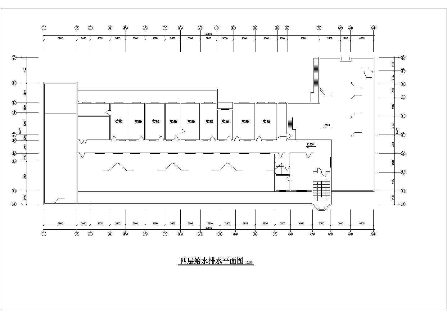 苏州第四人民医院4层传染病房给排水CAD设计图纸