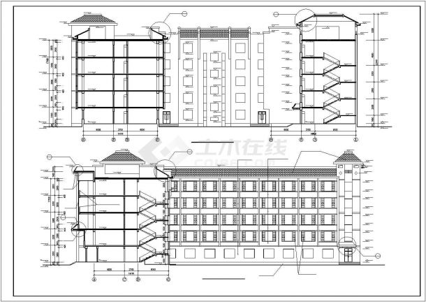 某高校砖混U形学生公寓楼建筑设计CAD图纸-图一