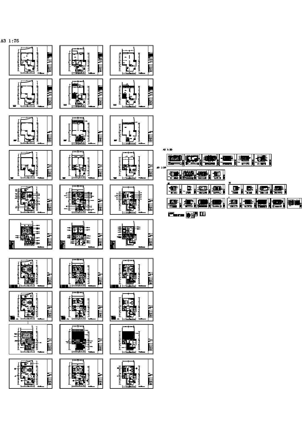 深圳知名楼盘欧式3层别墅室内设计CAD施工图