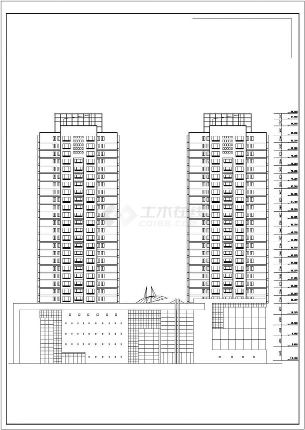 5万平米30层框剪结构商业大厦建筑设计CAD图纸（含地下2层）-图二