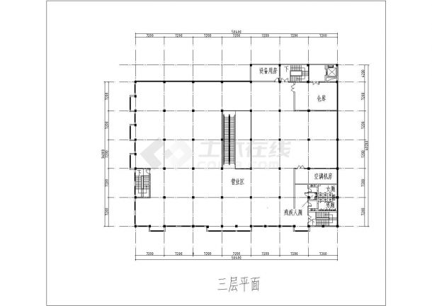 7100平米3层框架结构社区超市建筑设计CAD图纸（含效果图）-图一