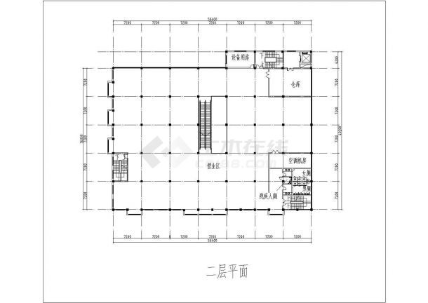 7100平米3层框架结构社区超市建筑设计CAD图纸（含效果图）-图二