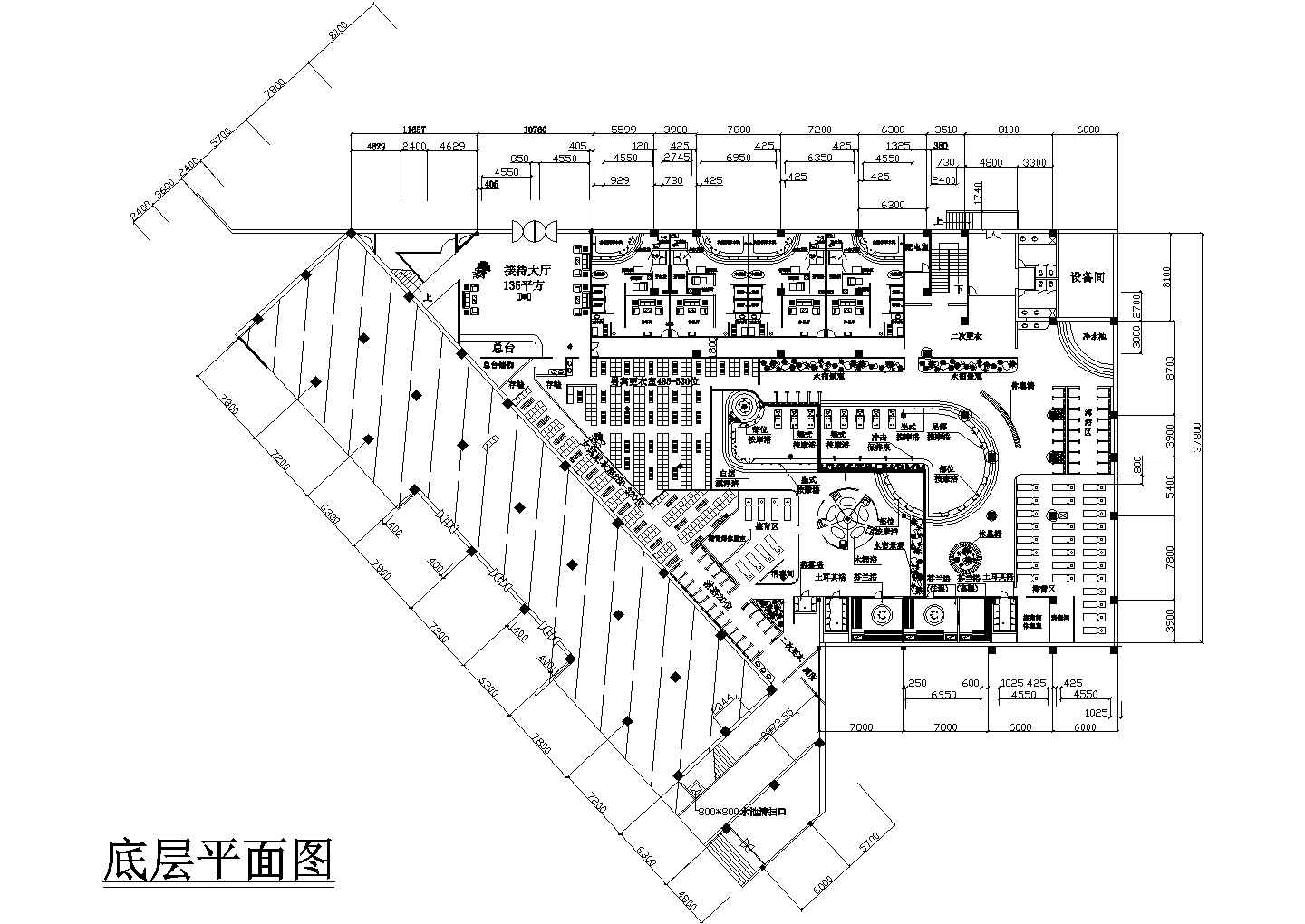 某城市宾馆桑拿浴场建筑方案设计施工CAD图纸