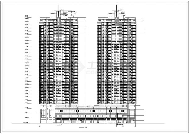 两栋31层框剪结构连排式商住楼建筑设计CAD图纸（1-3层商用）-图一