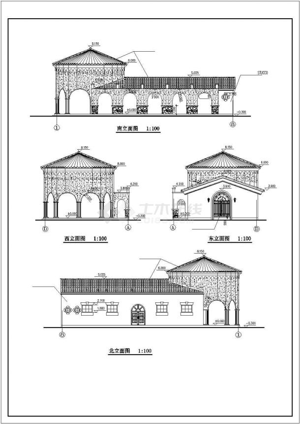 某地区西班牙风格售楼处建筑方案全套设计施工CAD图纸-图二