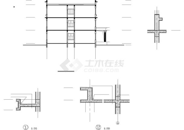 厦门市某工厂440平米3层砌体结构办公楼建筑设计CAD图纸-图二