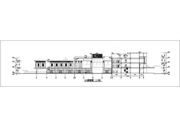 昆山市某商业街1.2万平米三层框架结构百货商场立剖面设计CAD图纸-图一