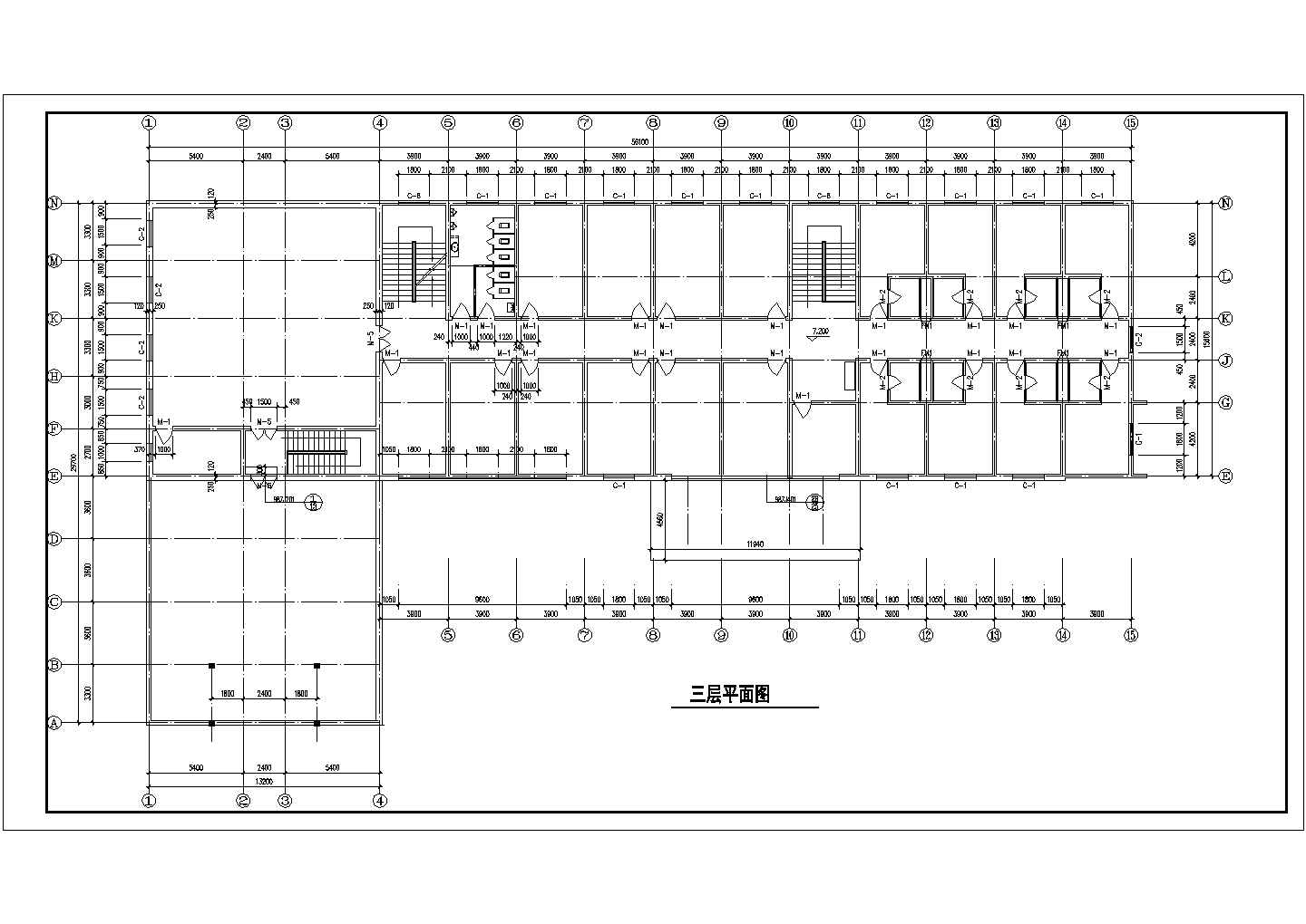 3150平米3层框架结构商务宾馆全套建筑设计CAD图纸