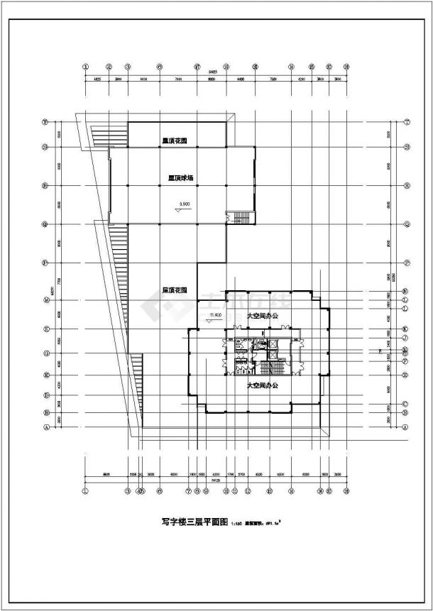 高层写字楼建筑施工CAD图-图二