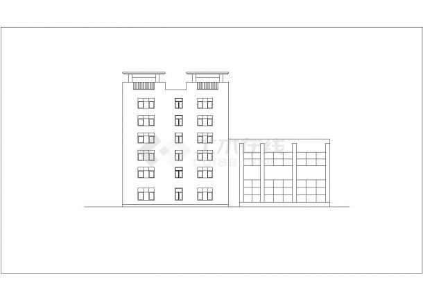 南通市某商圈1.1万平米6层框架结构高档酒店建筑设计CAD图纸-图二