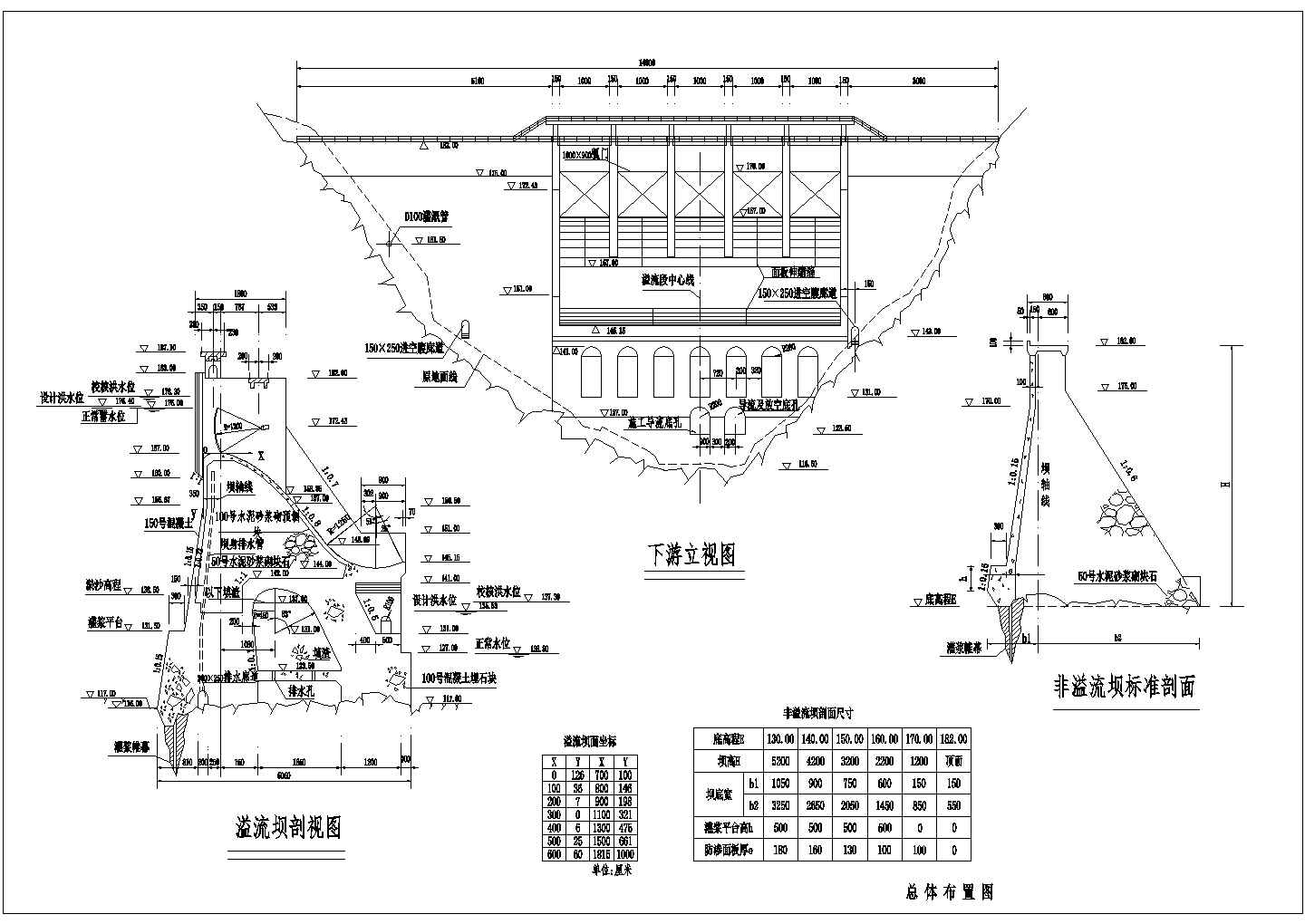 [四川]砌石坝混凝土重力坝初步设计图总体布置图