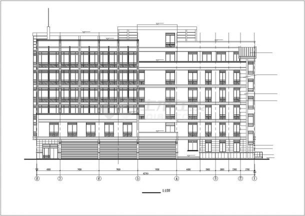 3700平米7层框架结构连锁酒店建筑设计CAD图纸（含机房层）-图一