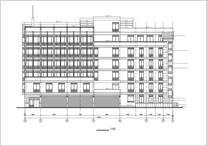 3700平米7层框架结构连锁酒店建筑设计CAD图纸（含机房层）_图1
