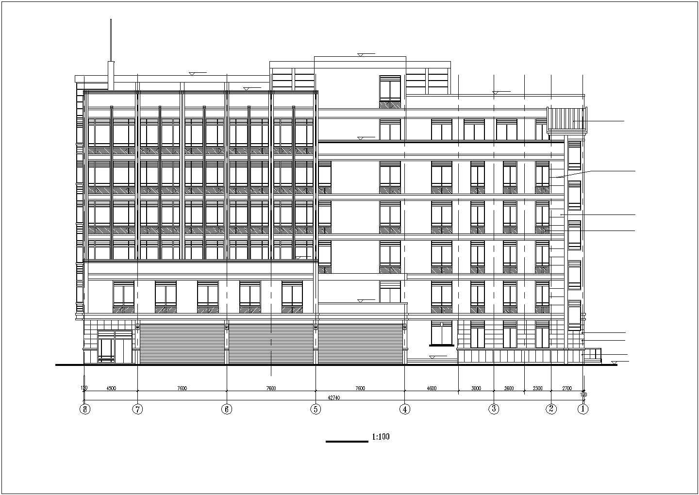 3700平米7层框架结构连锁酒店建筑设计CAD图纸（含机房层）