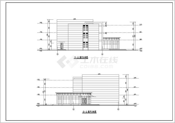 徐州某商业街2400平米3层框架结构商业综合楼建筑设计CAD图纸-图二