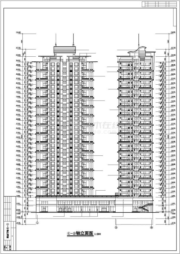 天津市某现代化小区32层剪力墙结构住宅楼立剖面设计CAD图纸-图二