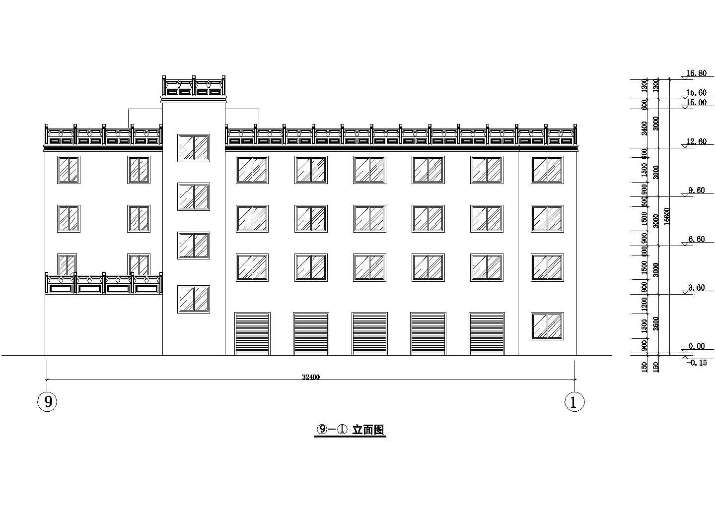 2400平米左右4层混合结构商务旅馆建筑设计CAD图纸（底层商铺）