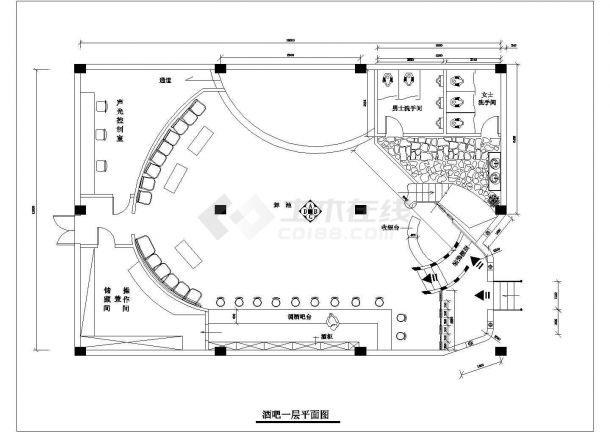 上海徐汇区某商业街1200平米2层商务酒店装修施工设计CAD图纸-图一