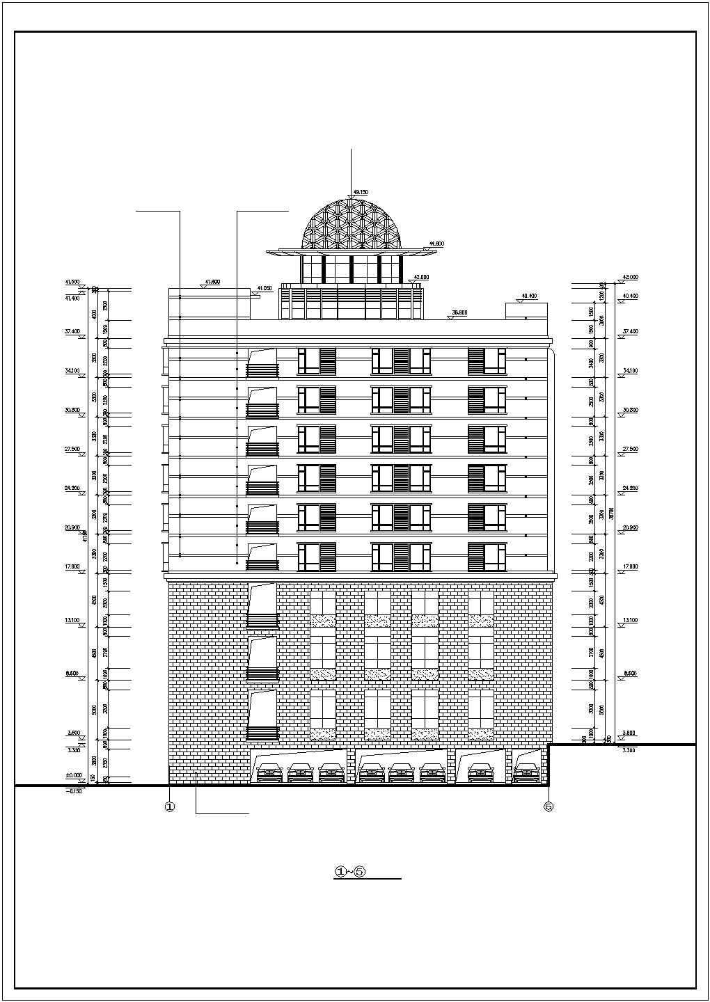 广州市人民路某10层框架结构星际酒店建筑设计CAD图纸