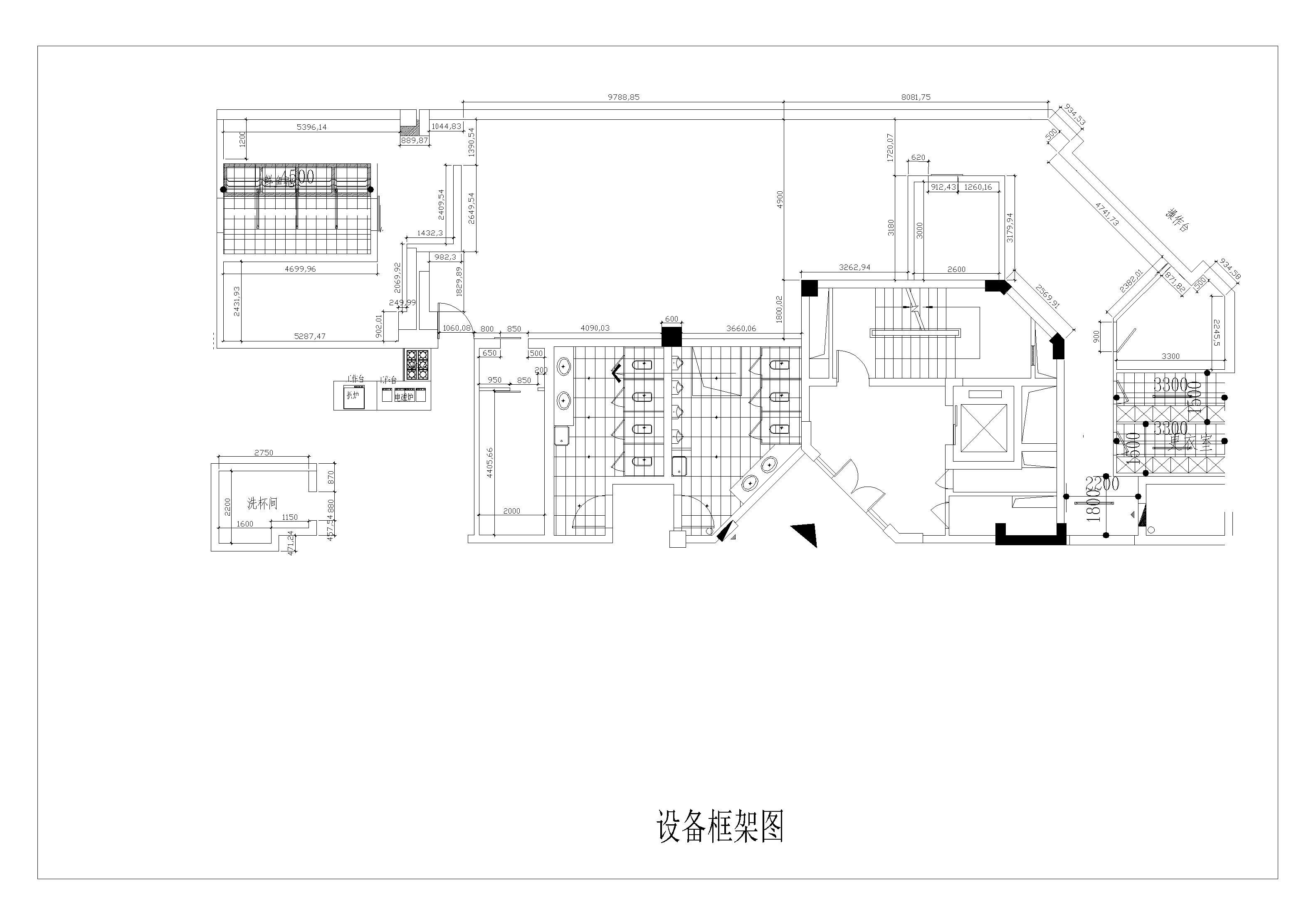 初级中学学生食堂厨房工作间设备平面摆放布置图